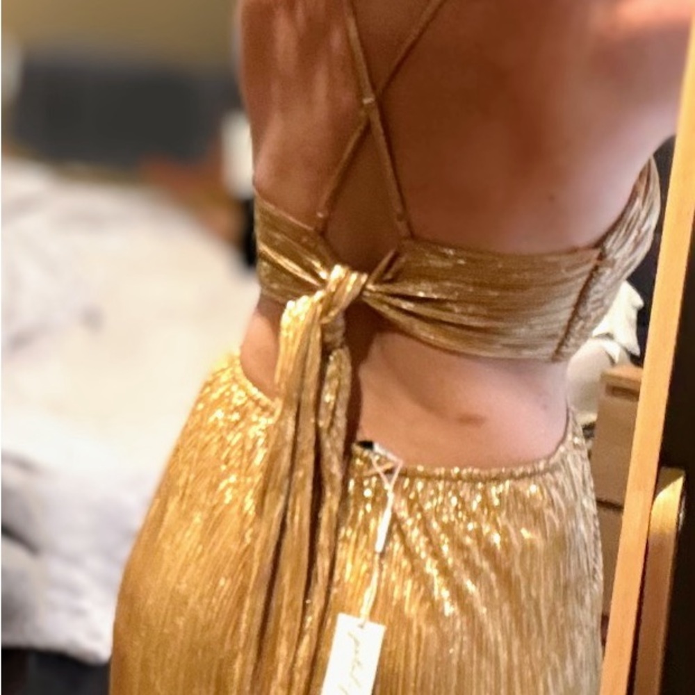 Petal & Pup new with tags gold beautiful, open back dress